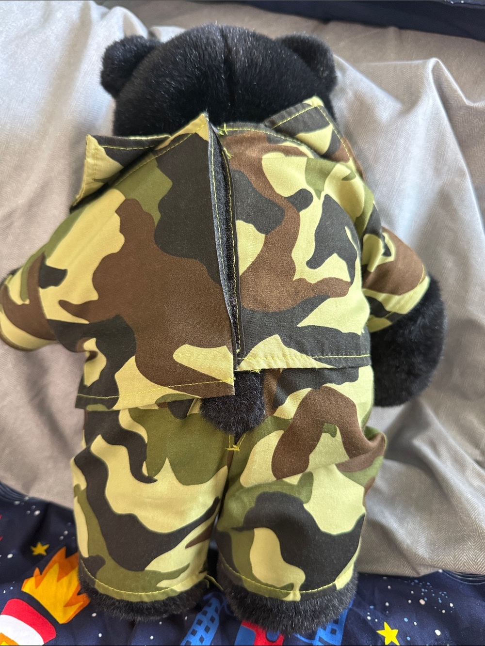 Build-A-Bear Black Plush Bear in Green Camo Outfit - Picture 2 of 3